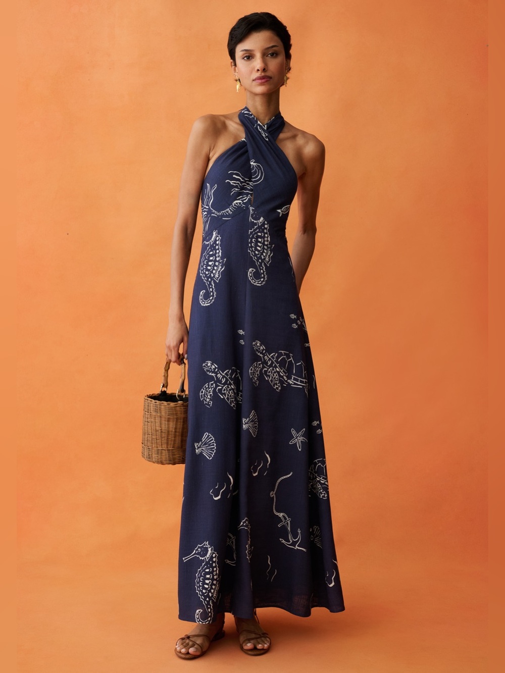 NWT Few Moda Oceana Dress size 2 ANAYA midnight maritime linen maxi navy blue